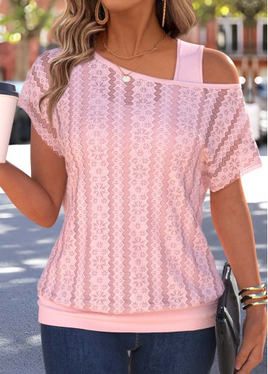 women clothes image of Light Pink Tummy Coverage Short Sleeve T Shirt