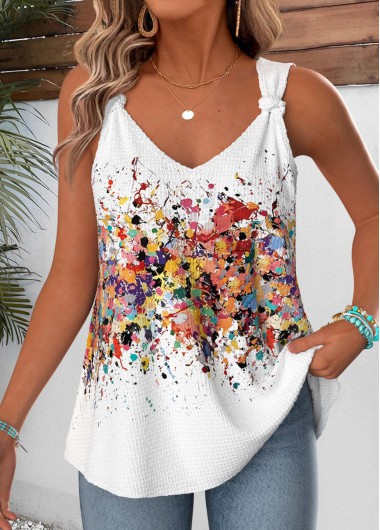 women clothes image of Multi Color Tie Ombre Strappy V Neck Tank Top