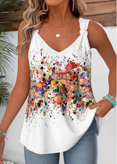 women clothes image of Multi Color Tie Ombre Strappy V Neck Tank Top