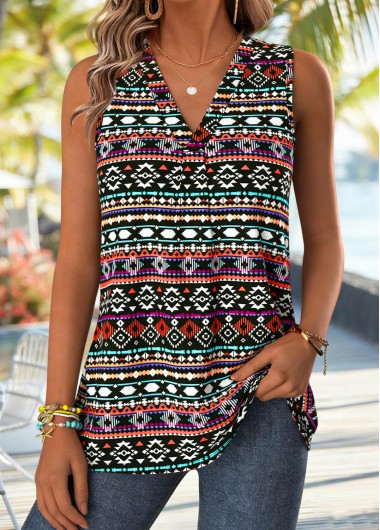 women clothes image of Multi Color Tribal Print Sleeveless V Neck Tank Top