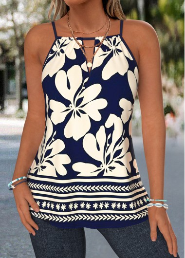 women clothes image of Navy Corset Floral Print Strappy Camisole Top