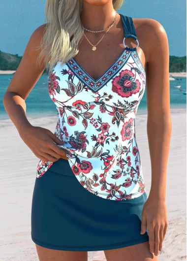 women clothes image of Tummy Coverage Mid Waisted Random Floral Print Tankini Set