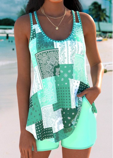 women clothes image of Tummy Coverage Mid Waisted Tribal Print Tankini Set