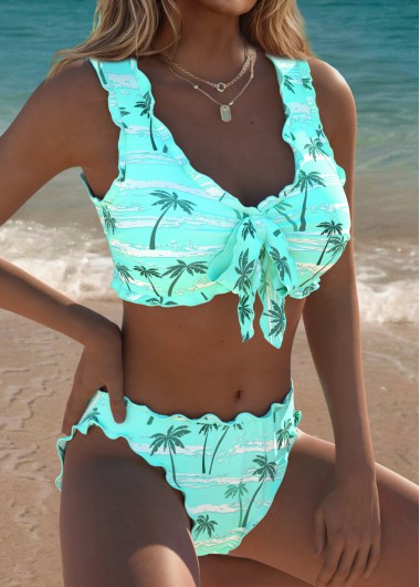 women clothes image of Pull On Mint Green Tropical Plants Print Bikini Set