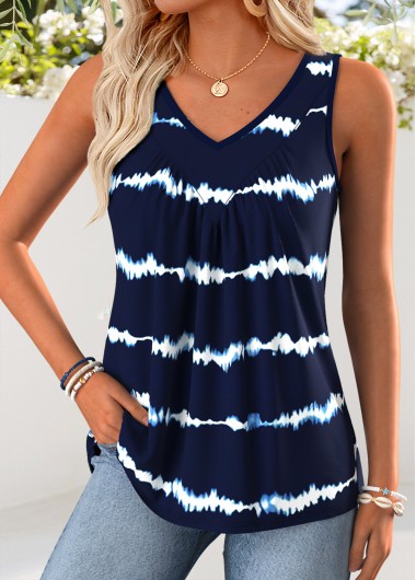 women clothes image of Navy Tie Dye Print Tummy Coverage Sleeveless Tank Top
