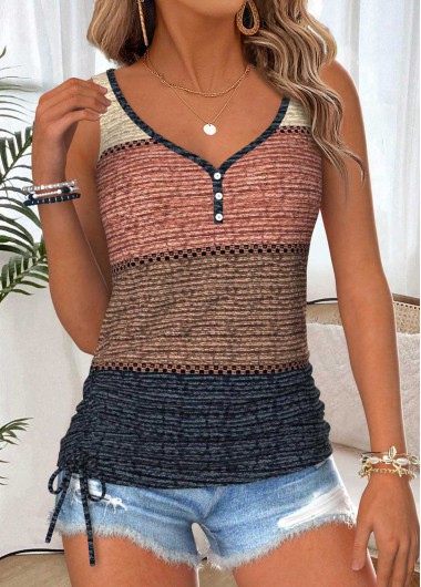 women clothes image of Multi Color Tummy Coverage Striped Sleeveless Tank Top
