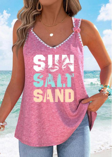 women clothes image of Pink Tummy Coverage Letter Print Strappy Tank Top