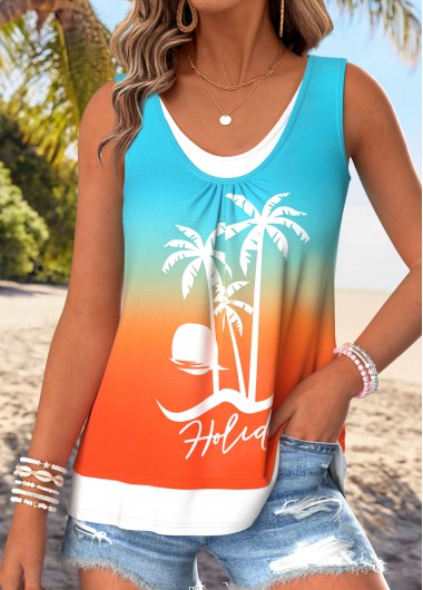 women clothes image of Hot Pink Fake 2in1 Ombre Sleeveless Tank Top