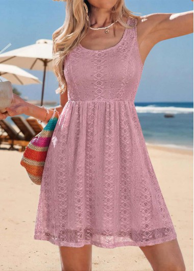 women clothes image of Pink Tummy Coverage Short Sleeveless Scoop Neck Dress