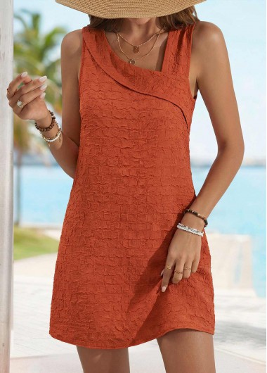 women clothes image of Orange Short Tummy Coverage Sleeveless Asymmetrical Neck Dress