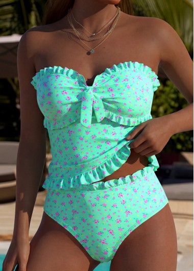 women clothes image of Tummy Coverage Mid Waisted Ditsy Floral Print Tankini Set