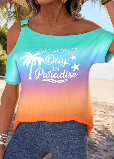 women clothes image of Multi Color Side Vents Ombre Short Sleeve T Shirt