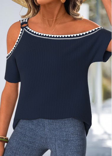 women clothes image of Navy Side Vents Short Sleeve One Shoulder T Shirt