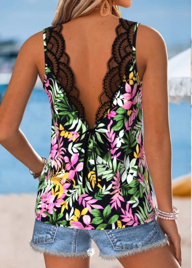women clothes image of Multi Color Patchwork Floral Print Sleeveless Tank Top