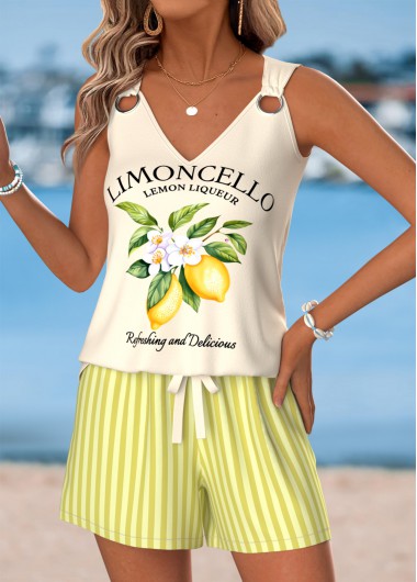 women clothes image of Yellow Tummy Coverage Letter Print Sleeveless Tank Top