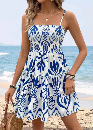 women clothes image of White Tummy Coverage Tribal Print Short Strappy Dress