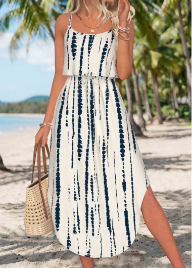 women clothes image of Beige Tummy Coverage Tie Dye Print Strappy Dress