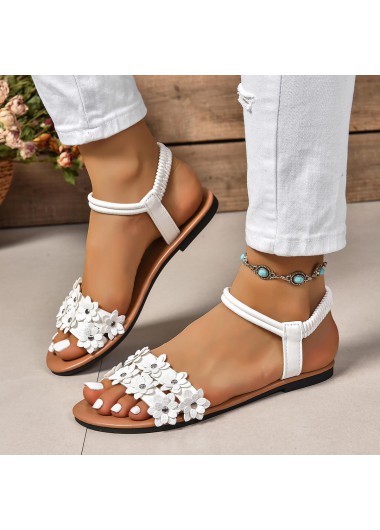 women clothes image of White Floral Round Toe Falt Sandals