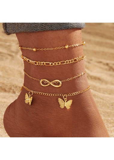 women clothes image of Golden Butterfly Alloy Layered Anklets Set