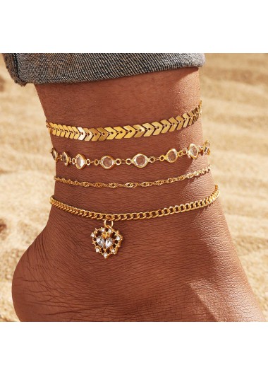 women clothes image of Golden Color Alloy Detail Rhinestone Anklets