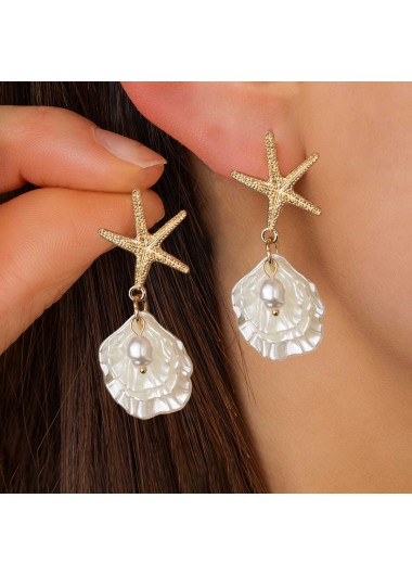 women clothes image of Golden Color Shell Pearl Detail Earrings