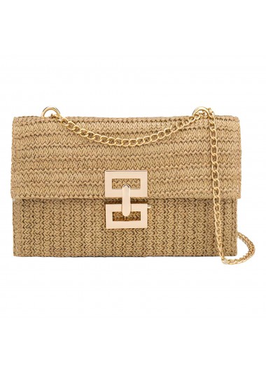 women clothes image of Light Camel Turnlock Chains Crossbody Bag