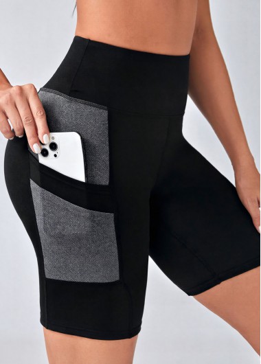 women clothes image of Black High Stretch Skinny Elastic Waist Fitted Sports Shorts