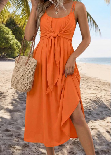 women clothes image of Orange Maxi Surplice Strappy Scoop Neck Dress