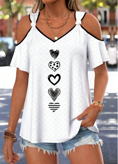 women clothes image of White Geometric Print Tummy Coverage Short Sleeve T Shirt