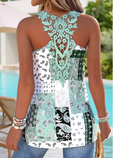 women clothes image of Green Tummy Coverage Patchwork Sleeveless Round Neck Tank Top