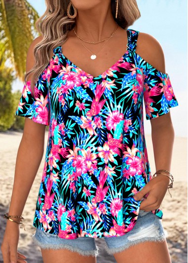 women clothes image of Multi Color Tummy Coverage Floral Print T Shirt