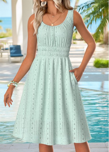 women clothes image of Light Green Tummy Coverage Sleeveless Round Neck Dress