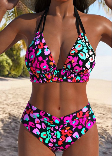 women clothes image of Multi Color Mid Waisted Animal Print Bikini Set