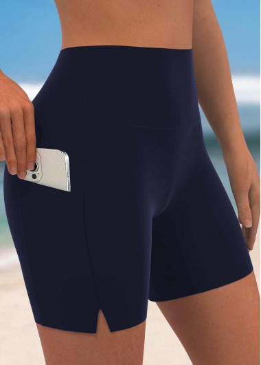 women clothes image of High Waisted Split Navy Swim Shorts