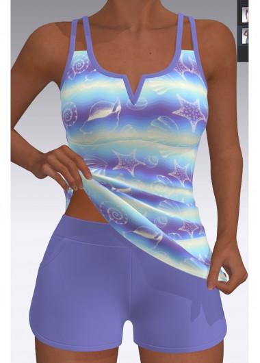 women clothes image of Tummy Control Mid Waisted Marine Life Print Tankini Set