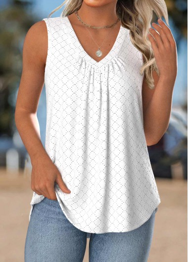 women clothes image of White Tummy Coverage Sleeveless V Neck Tank Top