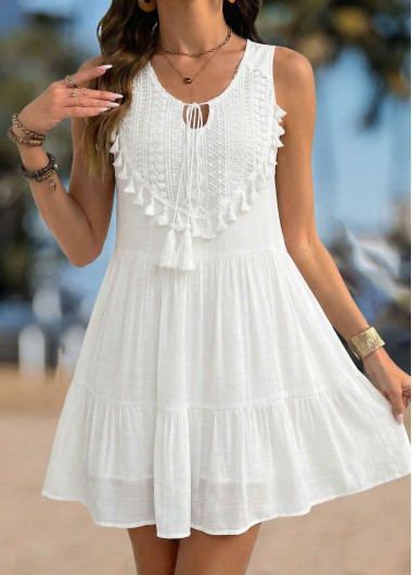 women clothes image of White Patchwork Sleeveless Round Neck Dress