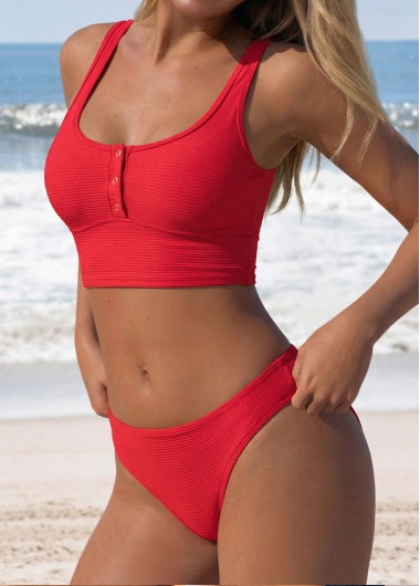 women clothes image of Coral Low Waisted Pull On Bikini Set