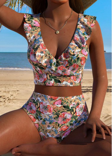 women clothes image of Multi Color Mid Waisted Pull On Bikini Set