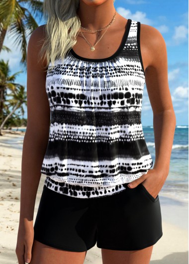 women clothes image of Black Mid Waisted Tummy Coverage Tankini Set