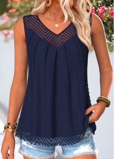 women clothes image of Navy Double Lined Sleeveless V Neck Tank Top