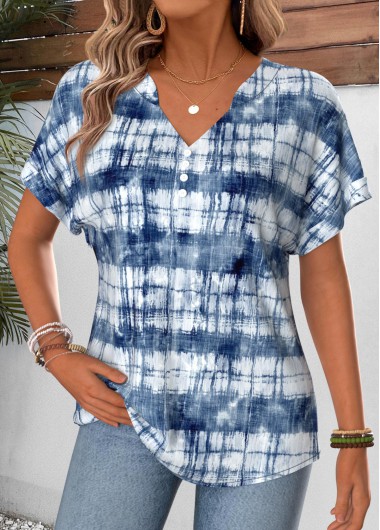 women clothes image of Blue Tie Dye Print Tummy Coverage T Shirt