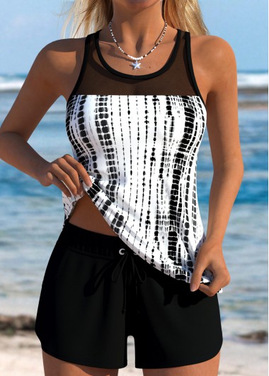 women clothes image of Black Mid Waisted Tummy Coverage Tankini Set