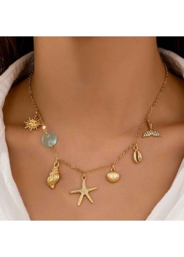 women clothes image of Golden Color Shell Alloy Detail Necklace