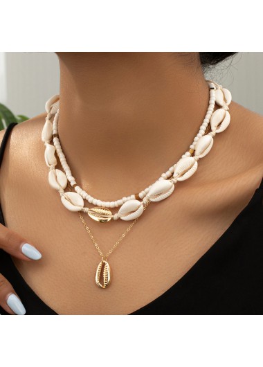 women clothes image of Golden Shell Alloy Beaded Necklace Set