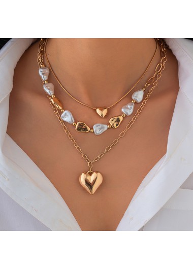 women clothes image of Golden Color Heart Detail Multi-Layer Necklace