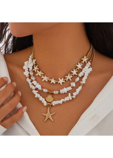 women clothes image of Beige Color Shell Alloy Detail Necklace