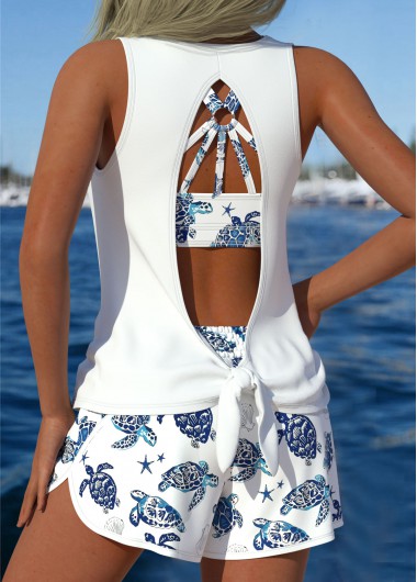 women clothes image of White Mid Waisted Tummy Coverage Tankini Set