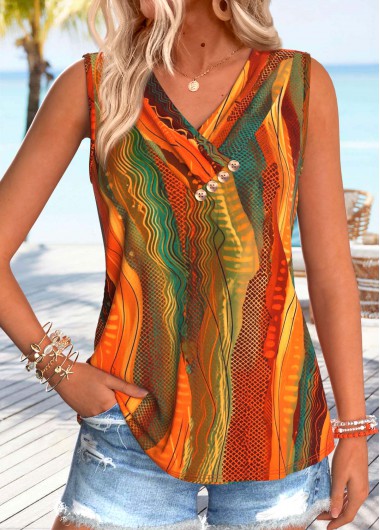 women clothes image of Multi Color Geometric Print Tummy Coverage Sleeveless Tank Top