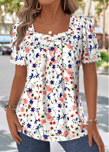 women clothes image of Multi Color Ditsy Floral Print Tummy Coverage T Shirt